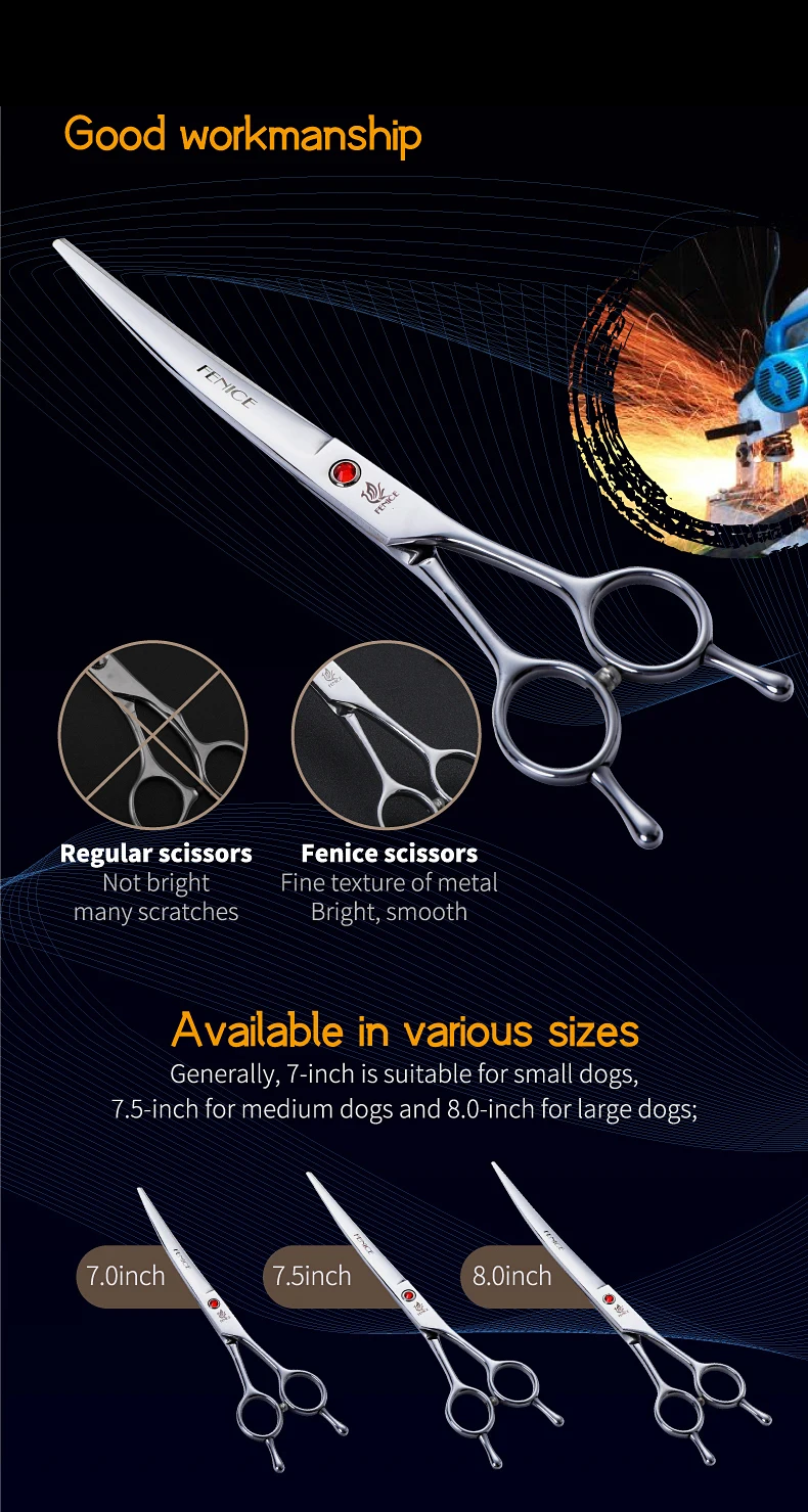 Fenice Edelstahl 7/7,5/8 Zoll gebogene Schere Haustier Hundepflegeschere Haustiere Haarschneideschere WhatsApp tijeras tesoura – Detail 6