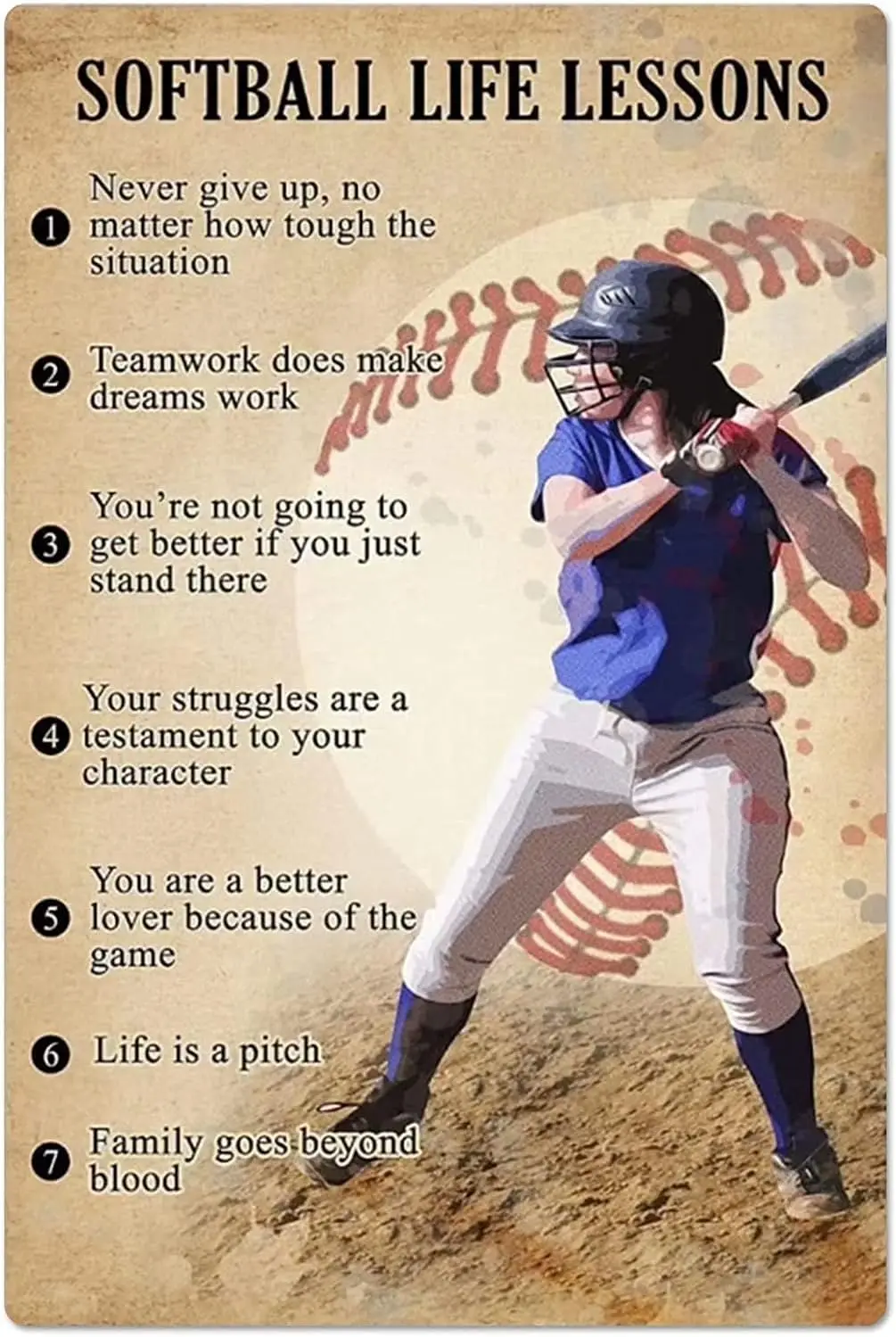 Softball Life Lessons Retro Posters Metal Signs Room Decor Club Home Wall Decoration Plaque8x12 Inches