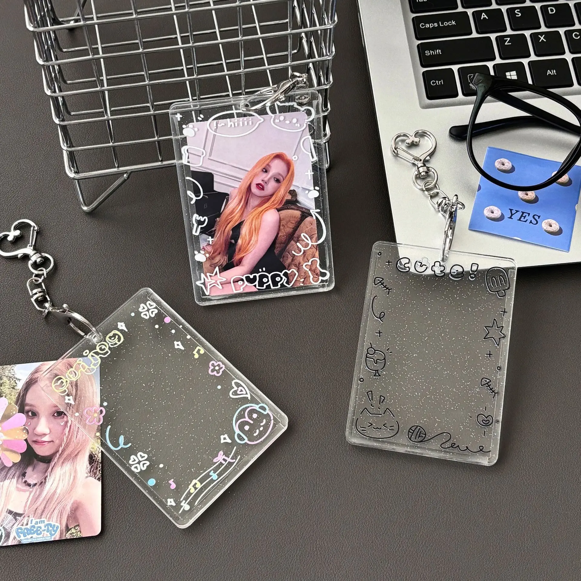 2024 New Product Ins Graffiti Simple Transparent Glitter Acrylic PhotoCard Holder Card Brick Student ID Card Holder