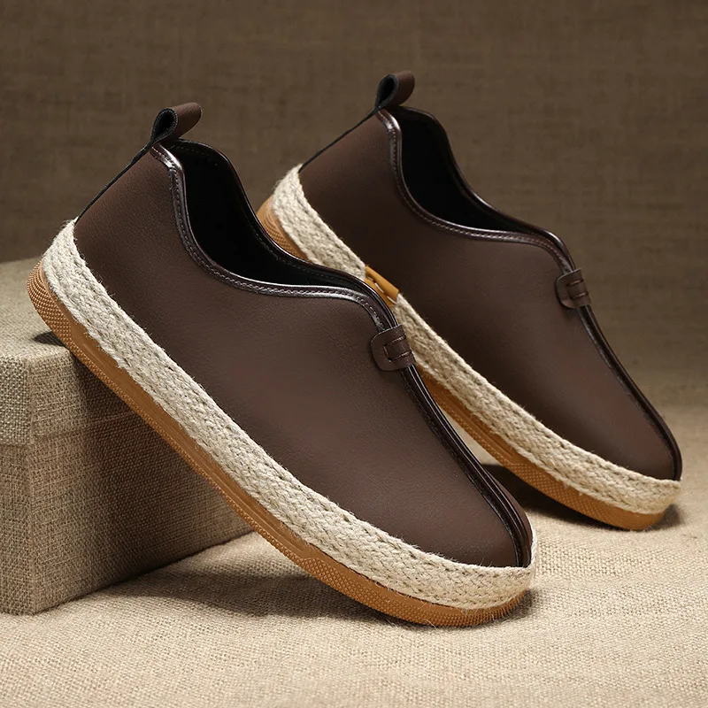 

2025 Brown Men’s Loafer Shoes Comfortable Flat Leather Casual Shoes For Men Original Slip On Man Designer Shoes chaussure hommes