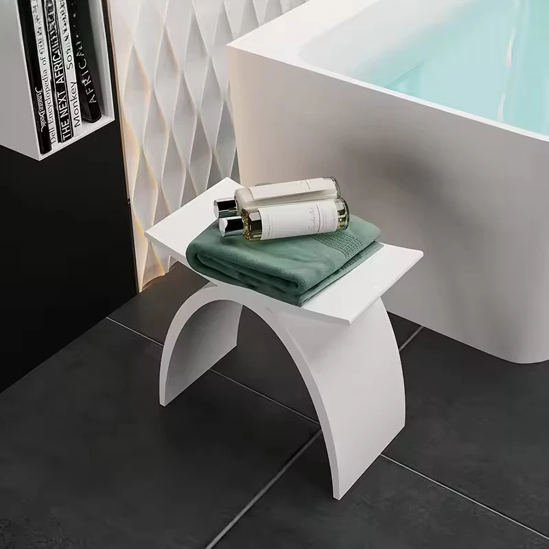 Modern Design Solid Surface Artificial Stone Shower Stool White Black Bath Bench Seat Bathroom Accessory Chair for Your