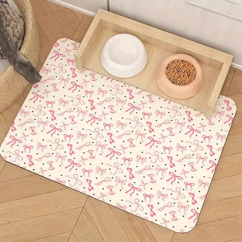 Decorative Polyester Vanity Mat for Bathroom Countertop Wash Basin Sink Area Runner Mat with Cute Floral Bow Print Home Decor Or