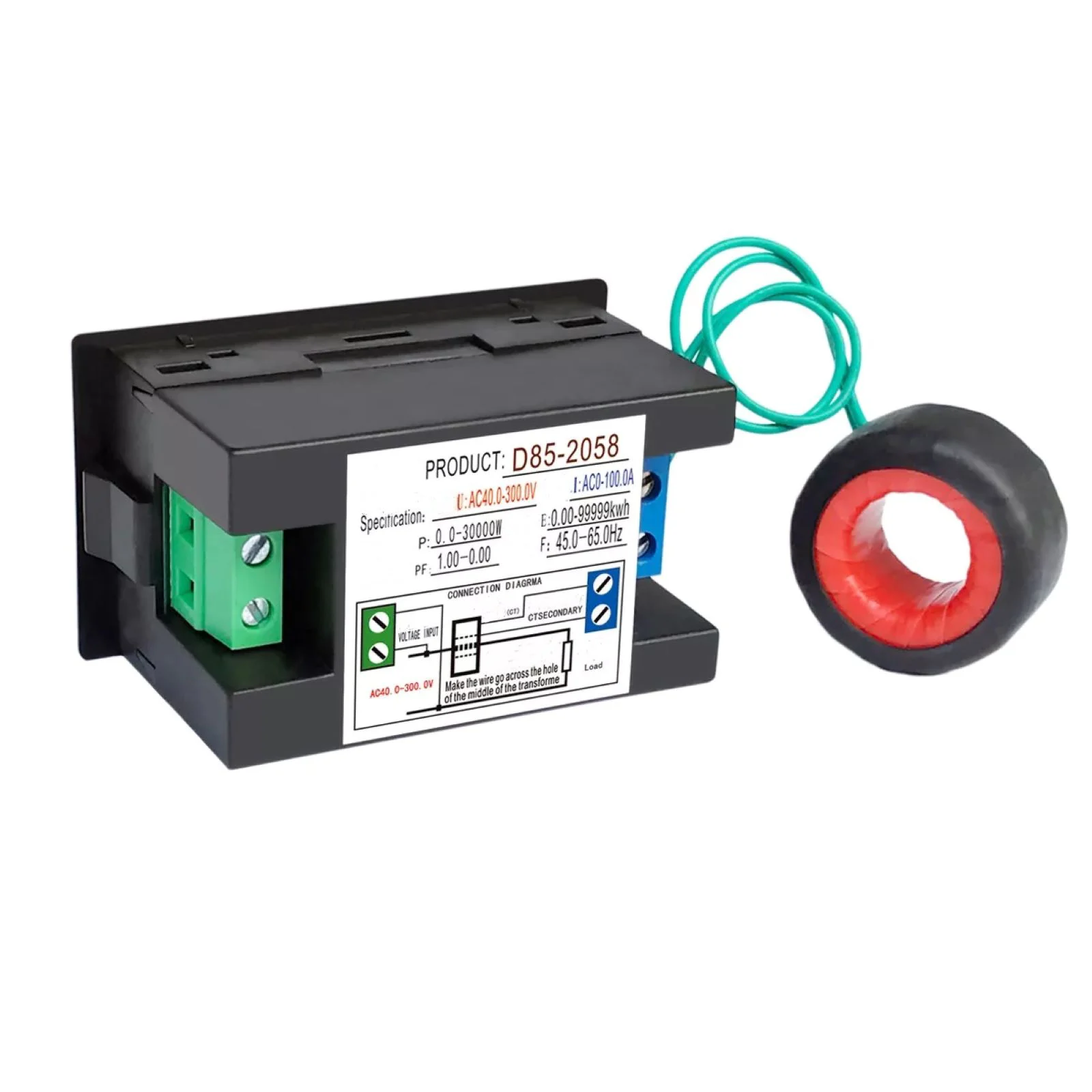 AC Voltmeter Ammeter Power Energy Meter AC 40.0-300.0V 0-100A HD Color Screen Digital LCD AC Panel Meter