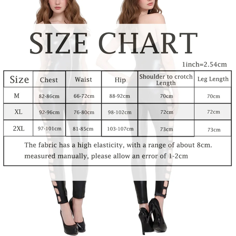 

Sexy Women's Black PU Leather Rompers Glossy Erotic Party Clubwear Bodycon Jumpsuits Side Hollow Out Backless Elastic Catsuits