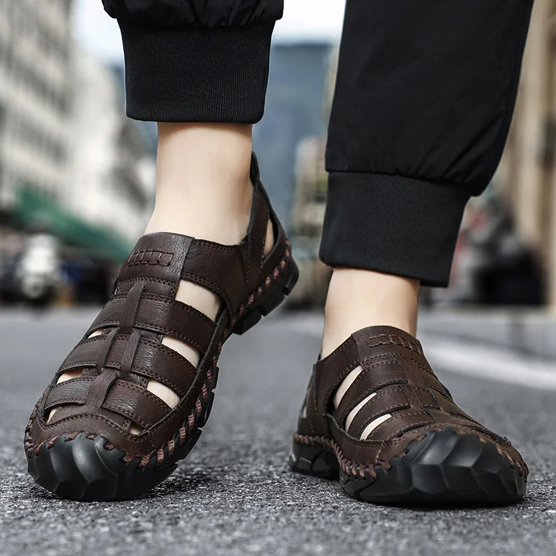 

Деловые летние сандалии, дышащие классические минималистичные стильные офисные повседневные мужские туфли для уличной ходьбы, размеры 38–48, черные