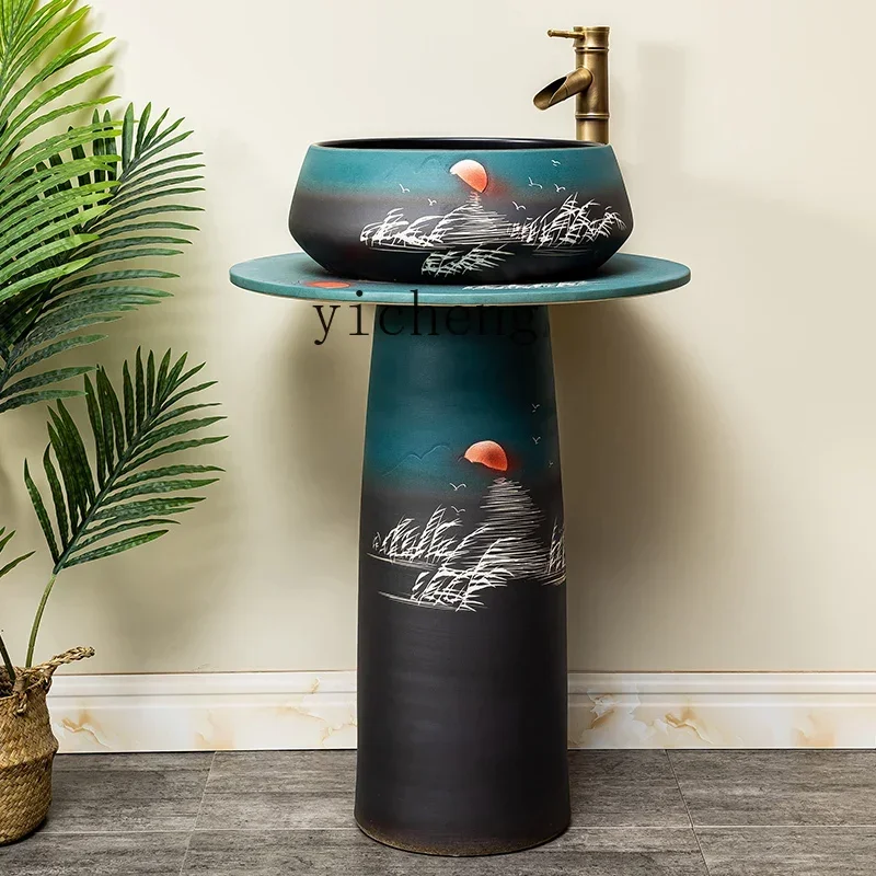 Ceramic Column Basin Bathroom Floor-to-ceiling Washbasin Integrated Pool Household-l3
