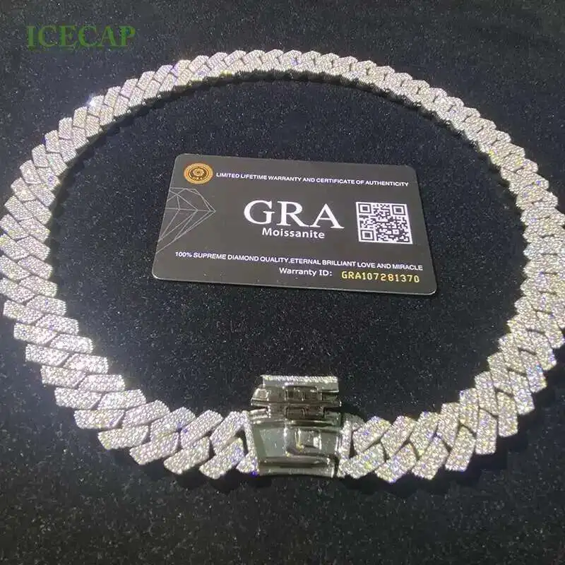 

Luxury Fashion Custom Necklace S925 Sterling Silver Cuban Link Chain d Vvs1 Diamond Moissaite Chain for Men and Women