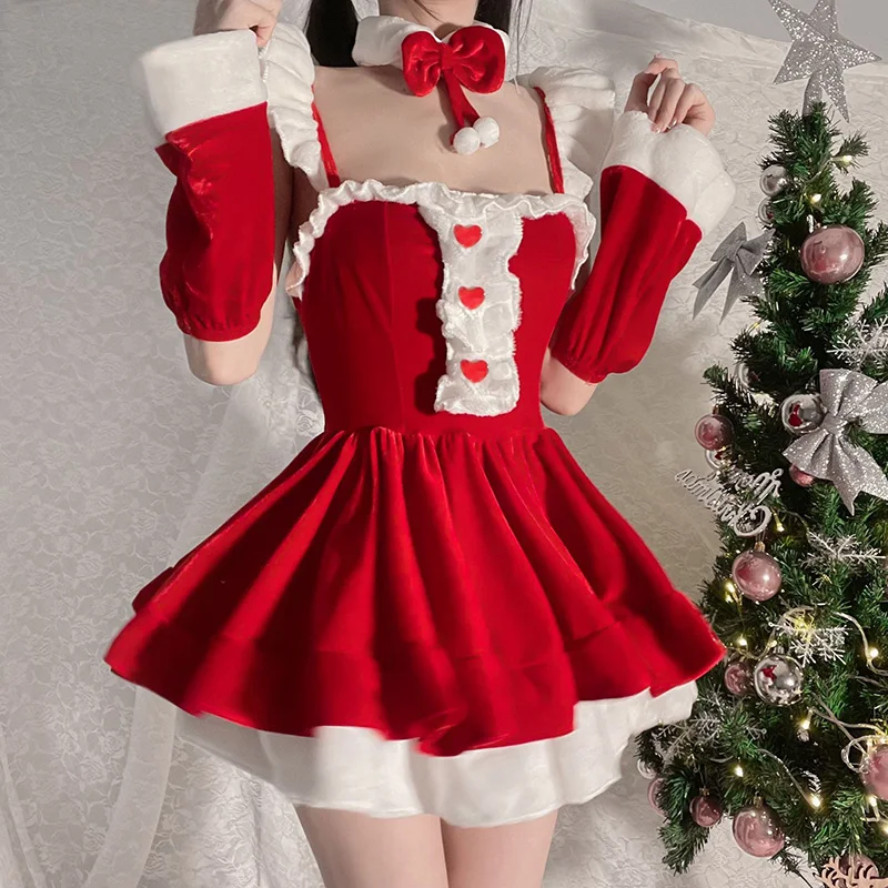 Red Pink Bunny Sexy Backless Mini Dress Christmas Cosplay Costume Carnival Party Nightdress Santa Claus Maid Uniform Outfit