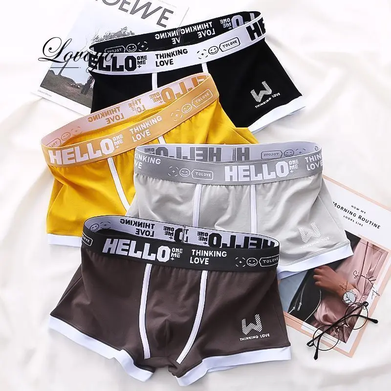 Boxers de algodão convexo em U respirável masculino, cueca masculina, calcinha sexy, roupas íntimas letras, tamanho grande, na moda