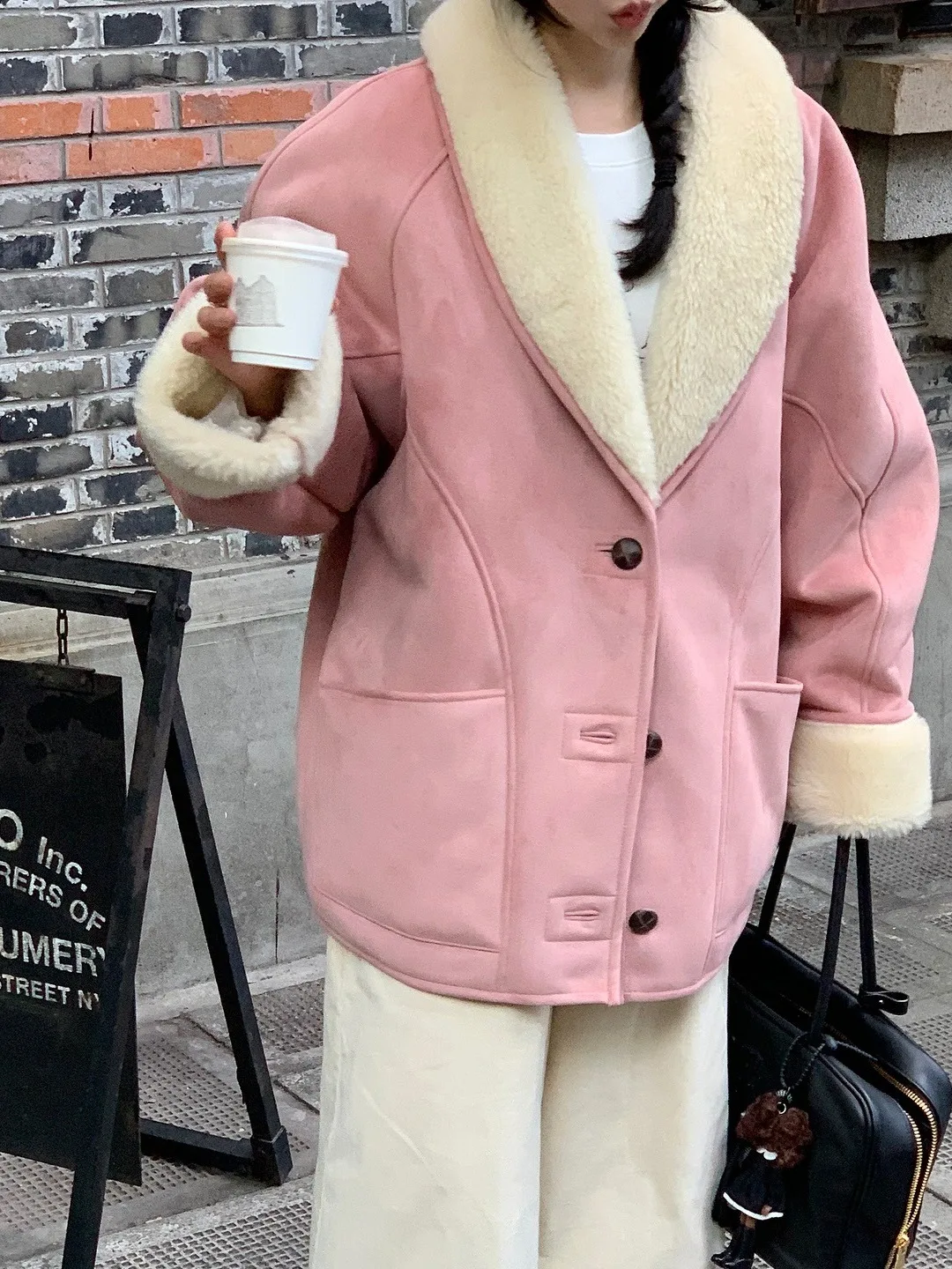 Korean Sle Sweet Cute Lamb Fur Jaet Coat Women's Winter New Thiened Simulation Fur Coat Polyester Fiber Stand Version