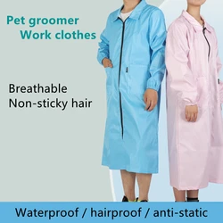 Long Style Waterproof Work Clothes Pet Dog Grooming Clothes Pet Shop Uniform Anti Hair Robe Pet Groomers Long Sleeved Gown Y0715