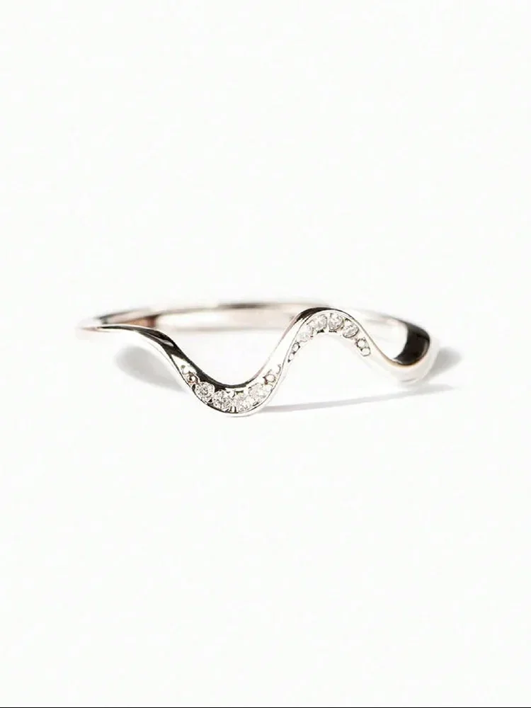 925 Sterling Silver Personalized Simplicity Sparkling Wave Single Layer Ring for Women Anniversary High Quality Fine Jewelry image 3