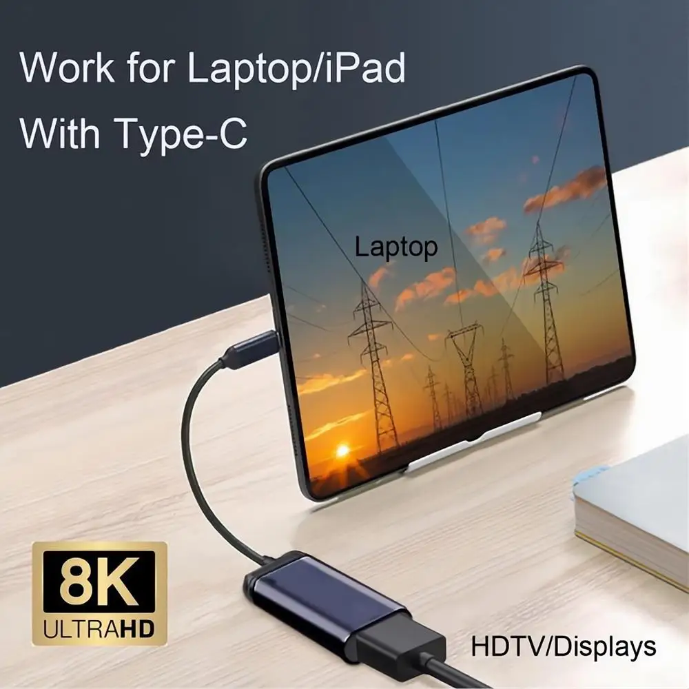 USB-C to HDMI 컨버터 어댑터 USB-C C타입 수 소스 to HDMI 2.1 암 케이블 디스플레이, 8K 60HZ UHD 4K HDMI 수 모니터