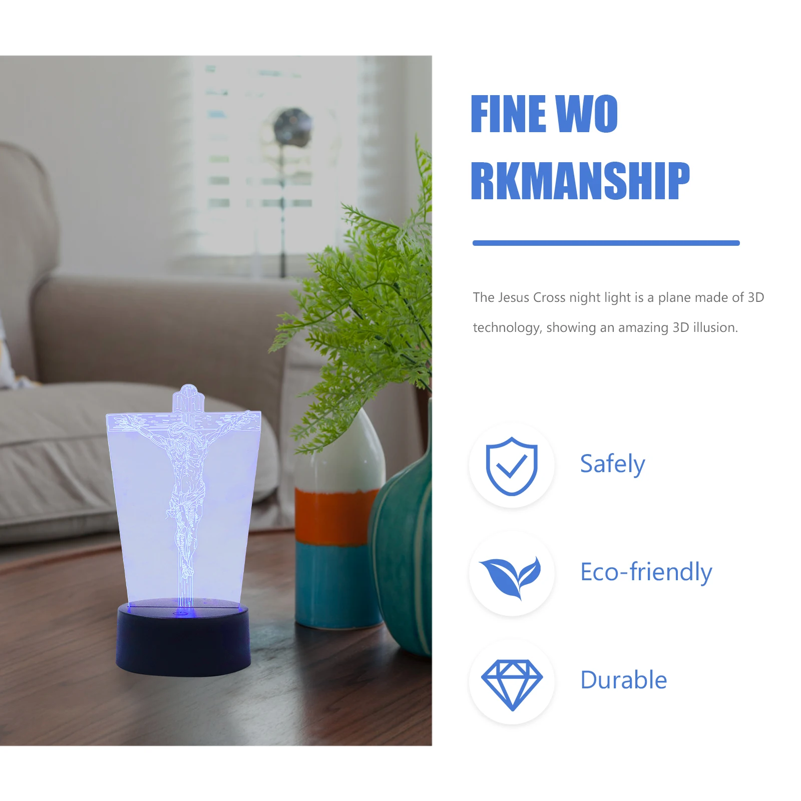 

3D Night Light Jesus Cross Desk Lamp Acrylic Visualization USB Small Pattern Decor Atmosphere Lighting Warm
