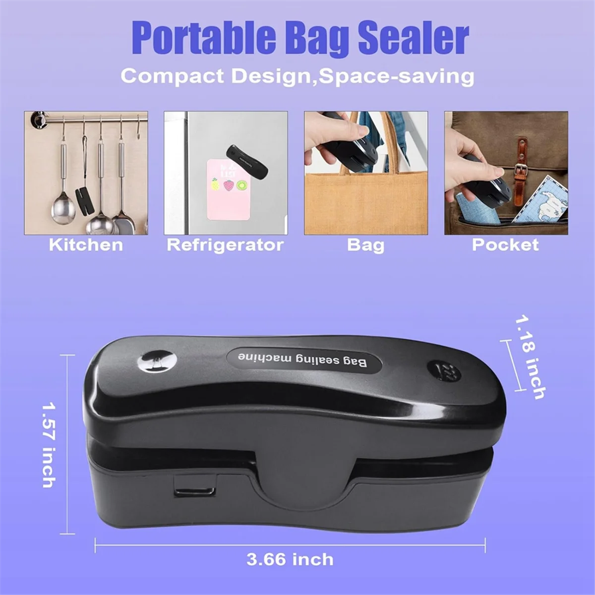 Mini Bag Sealer with Cutter,Rechargeable 2 in 1 Chip Bag Sealer,Portable Sealer Machine Kitchen Gadget