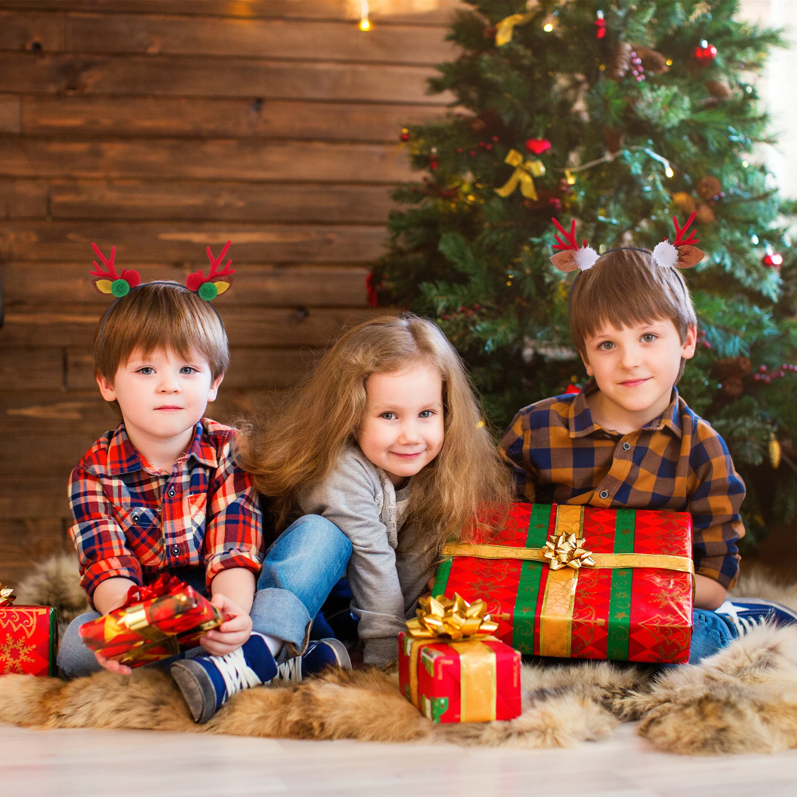 

Набор из 4 повязок на голову с ушками, детский рождественский обруч для волос с рогами оленя, металлический рождественский головной убор