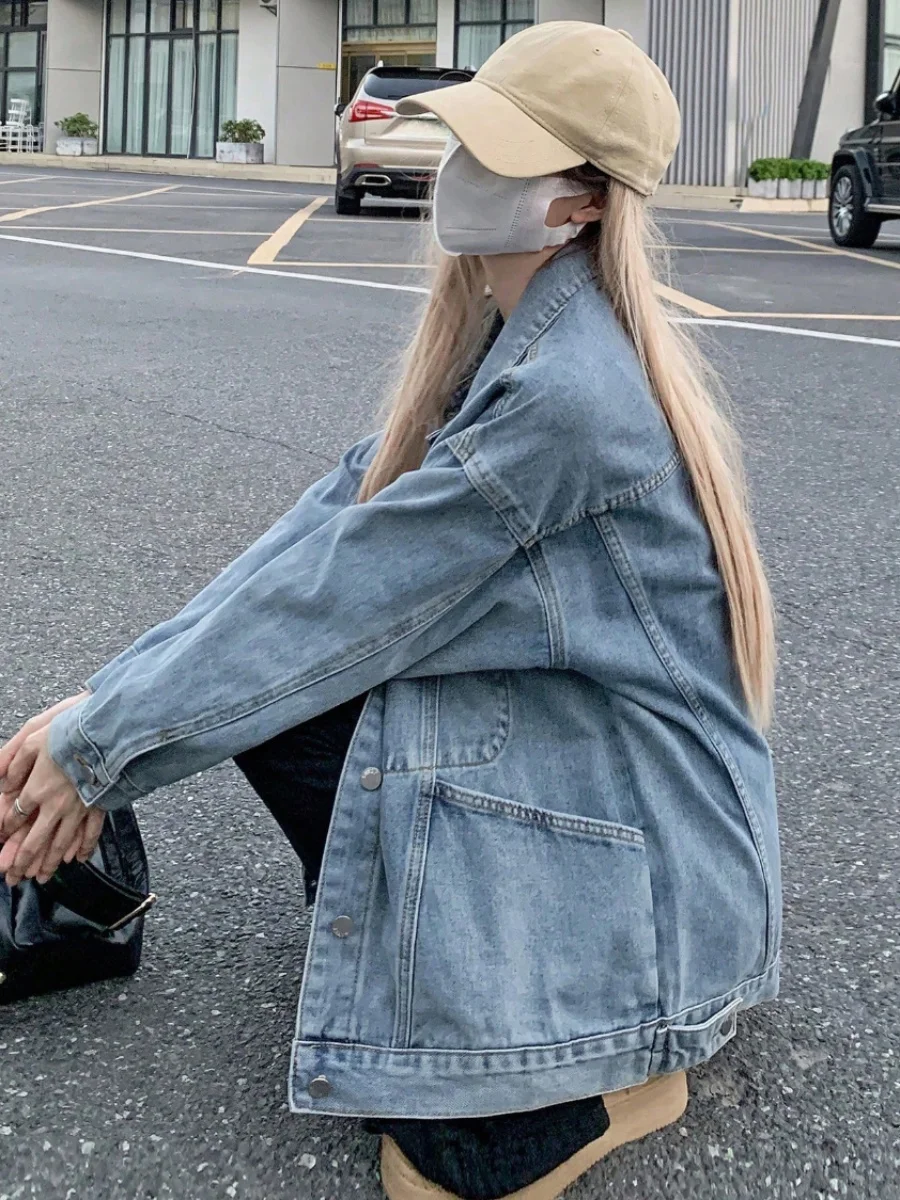 Retro chique verão aberto cardigan gola solta denim feminino ort jaet design sensação sle outerwear casual