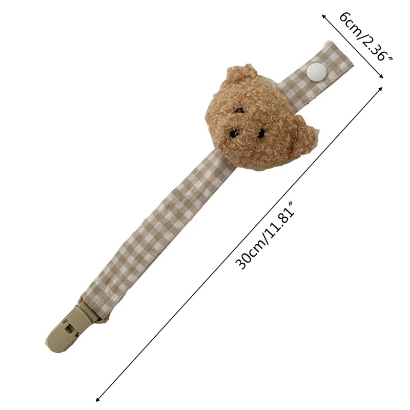 Cute Bear Plaid Cotton Pacifier Chain Clip Baby Nursing Teether Soother Holder Clip DIY Dummy Nipple Holder Leash Strap Shower