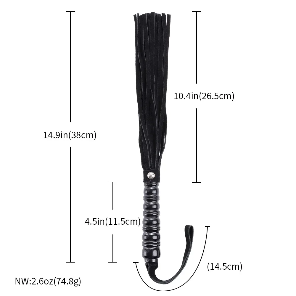 38CM Genuine Leather Horse Whip,Wood Handle Spanking Flogger Riding Whip Horse Training Crop with Wrist Strap For Horses