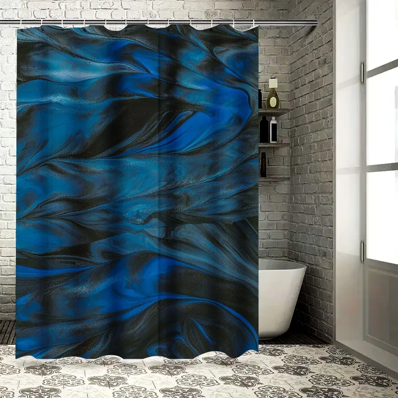 

Ручная роспись синяя занавеска для душа водонепроницаемая ткань декоративный аксессуар для дома и ванной комнаты