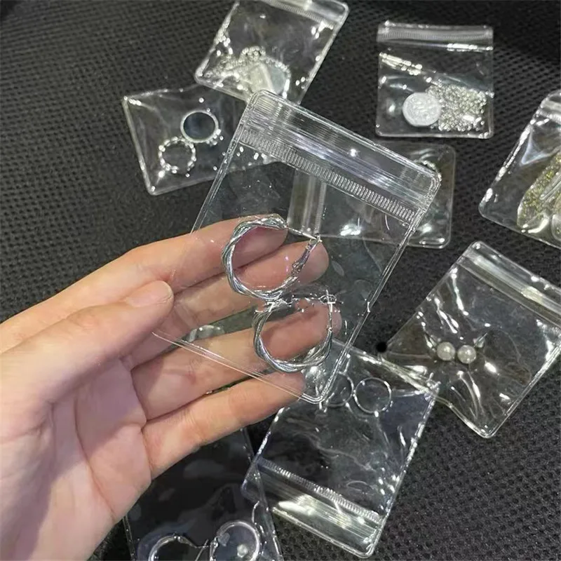 10pcs PVC Jewelry Pouches Bags Clear Self Sealing  Bags Anti-Oxidation Earring Pendant Necklace Bracelet Storage Holder