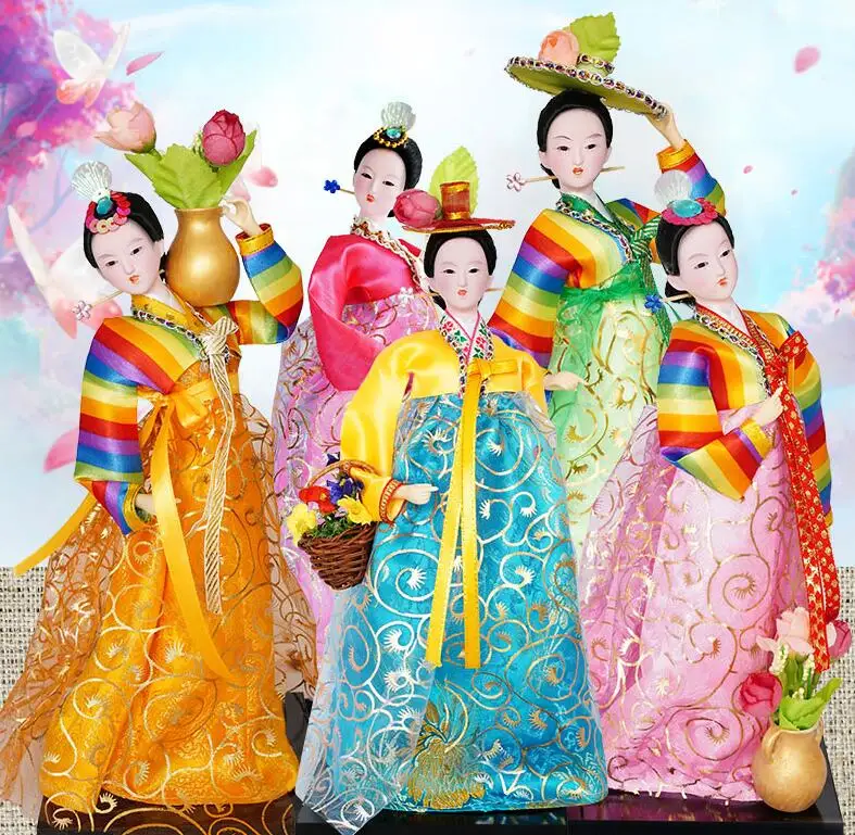 Traditional Korean Resin 30CM Exquisite Hanbok Dolls For Home Decoration Folk Statuette Art Crafts