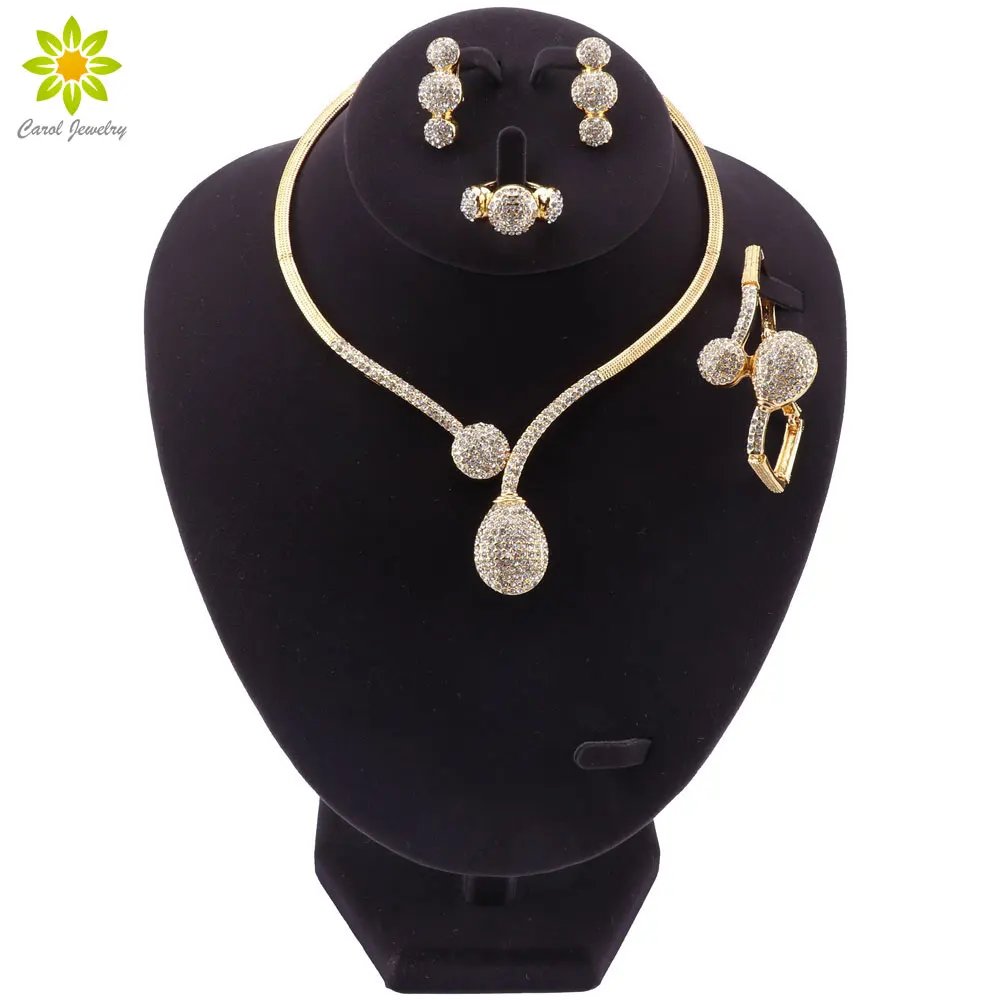 Luxury African Beads Jewelry Set Bridal Gift Gold Color Necklace Set Nigerian Wedding Dubai Jewelry Sets Design Accessories