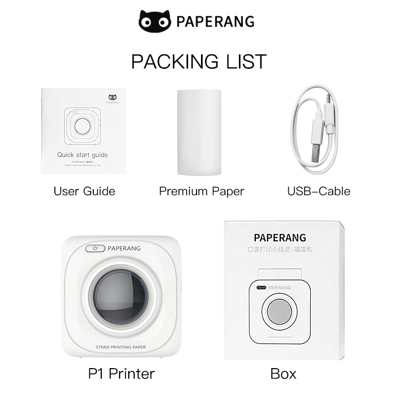 Dropshipping PAPERANG P1 Pocket BT Wireless Thermal Portable Mobile Printer 200dpi for Photo Picture Receipt Memo Note Label