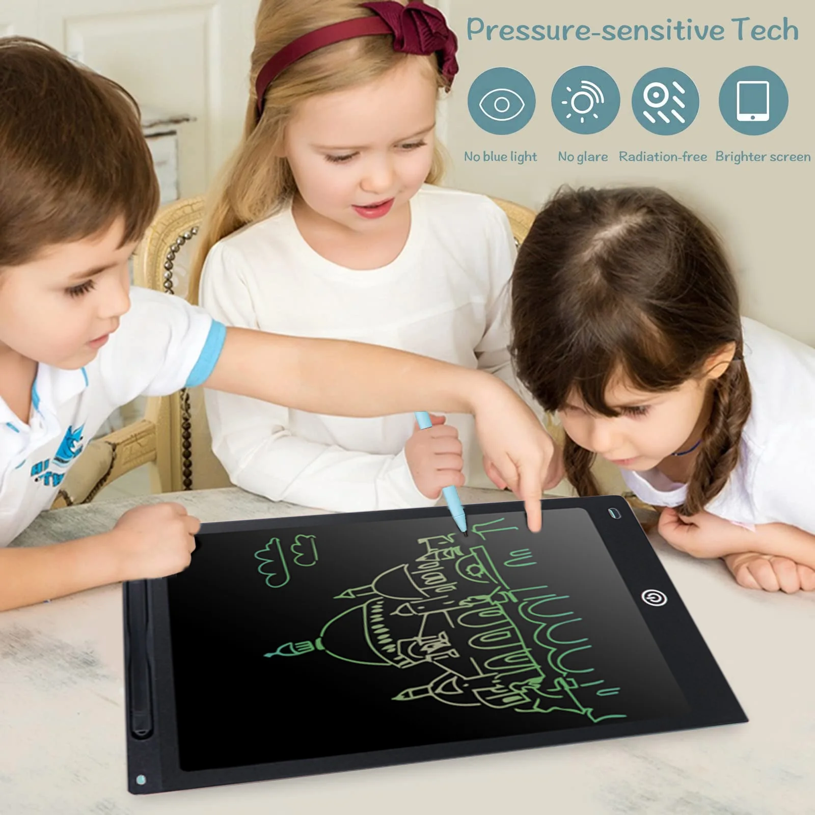 Tablero de dibujo electrónico de 12 pulgadas, tableta de escritura para niños, tablero de garabatos con pantalla colorida, aumento de brillo en un 20%