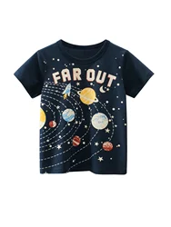 Boys Solar System Cotton T-shirt Tee Top Short Sleeves Crew Neck Summer Casual Kids Clothes