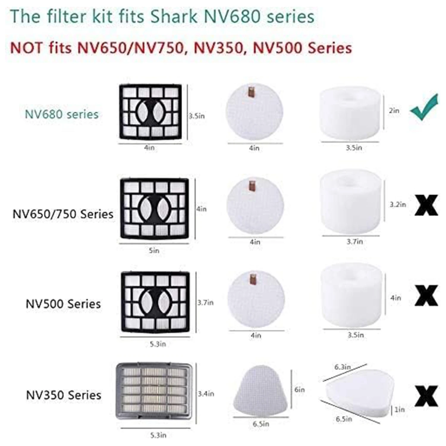 NV680 Filter for Shark Rotator Powered Lift-Away Speed Vacuum, for Shark NV681 NV800UK NV800 NV801 NZ801 UV810 AX910