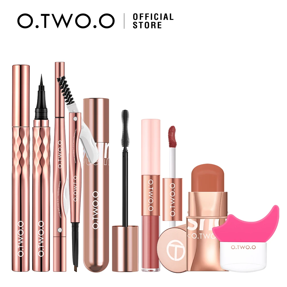 O.TWO.O 6pcs Makeup Kit 2 in 1 Lipstick Eyebrow Pencil Black Eyeliner 4d Fiber Mascara Full Professional Makeup Set