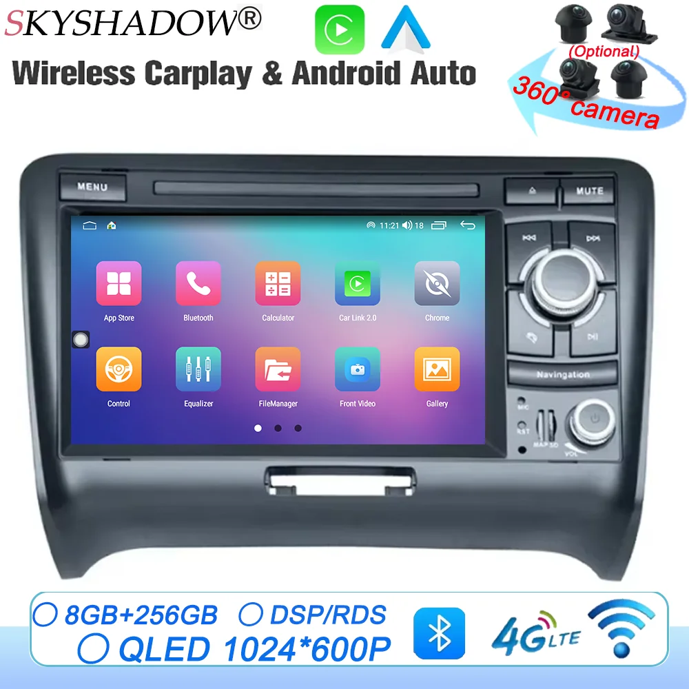

12G+256G Carplay Auto Android 13.0 4G LTE IPS DSP Car DVD Player GPS Map WIFI Bluetooth RDS Radio For Audi TT MK2 8J 2006-2014