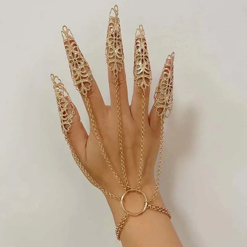 Gothic Vintage Metall Armband Punk Nagel Kette Ring Armband Geist Finger Dekorative Fäustlinge Einstellbare Finger Klaue Zubehör