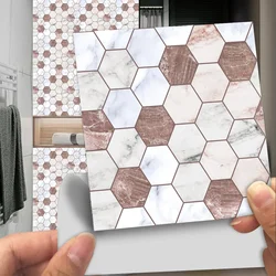 10pcs/set Marble Hexagon Crystal Hard Tiles Wall Sticker Kitchen Wardrobe Cupboard Decor Wallpaper Peel & Stick Art Wall Poster