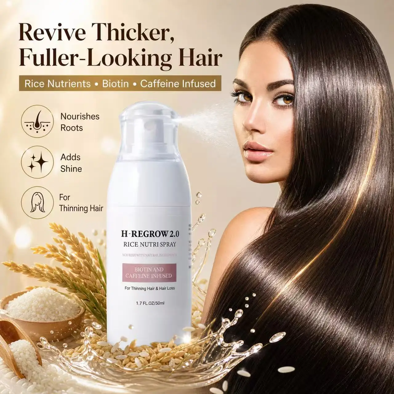 Plant-Based Hair Density Spray  Rice Water Serum Infusion, Supports Hair Density, Adds Shine, Promotes Scalp Health & Vitality