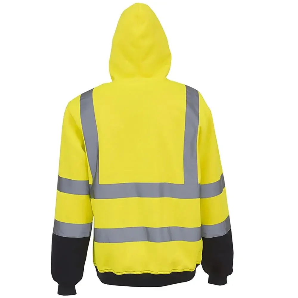 Men's Sport Reflective Polar Fleece Yellow Orange Jacket High Visibility Pullover Long Sleeve Hooded Sweatshirt