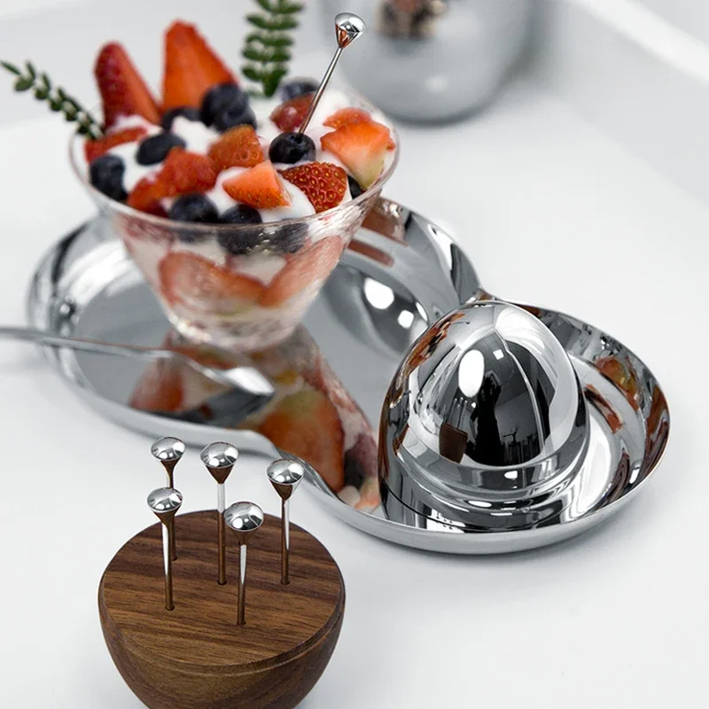 Stainless Steel Luxury Toothpick Holder Decorative Toothpick with Walnut Base for Table Decoration Home Decor Party Bar