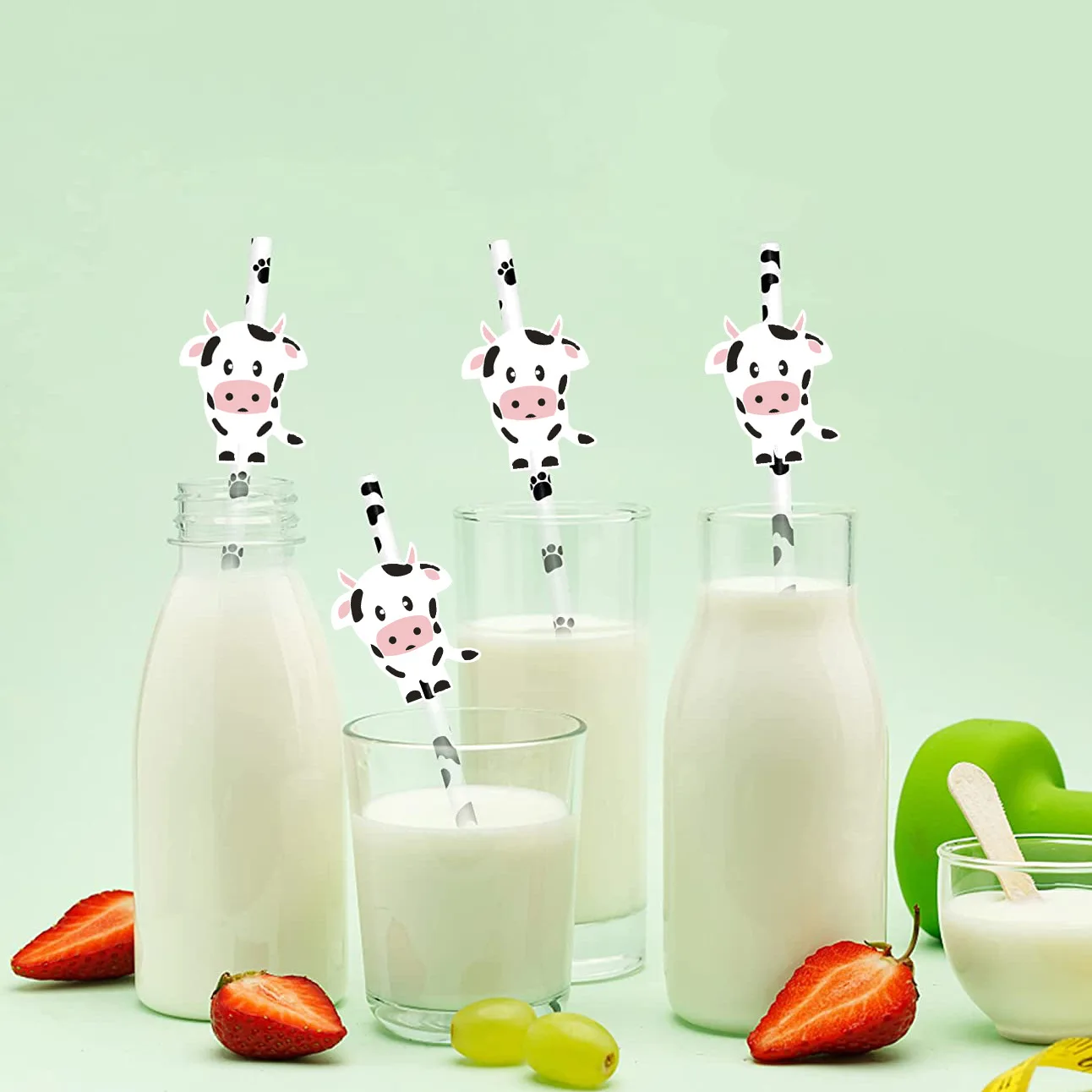 10/20/50/100pcs Black White Straws Cute Cartoon Cow Pattern Kids Boys Girls Favor Farm Theme Birthday Straw Party Decor Supplies