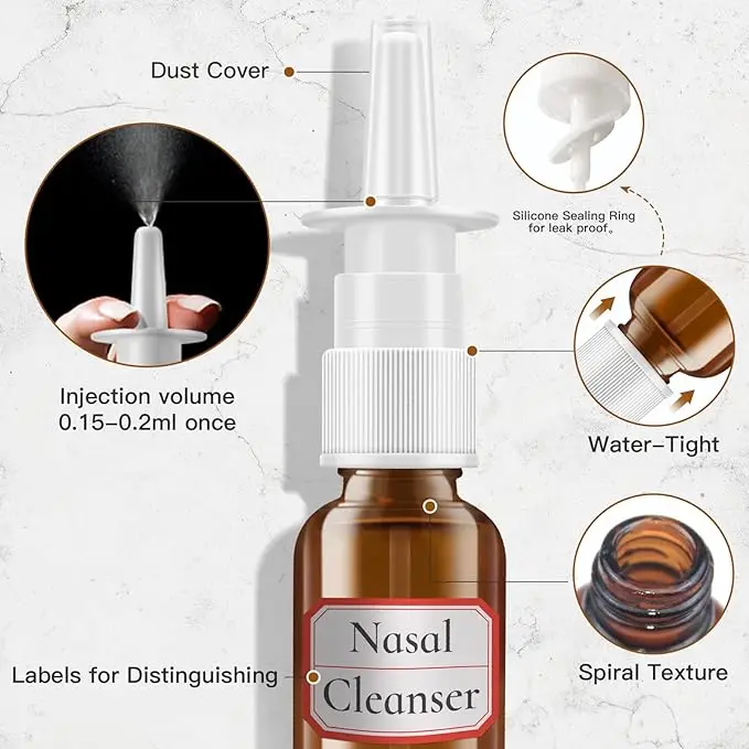 1pcs 5ml-100ml  Empty Refillable Amber Glass Nasal Sprayers Vial Bottle Jar Pump Clean Spray Storage Container