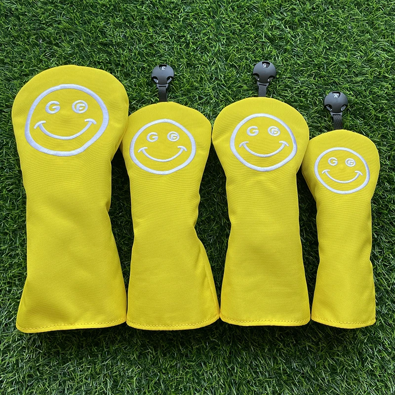 Gülen yüz Golf kulübü #1 #3 #5 ahşap Headcovers sürücü Fairway Woods kapak tuval yüksek kaliteli atıcı kafa kapakları