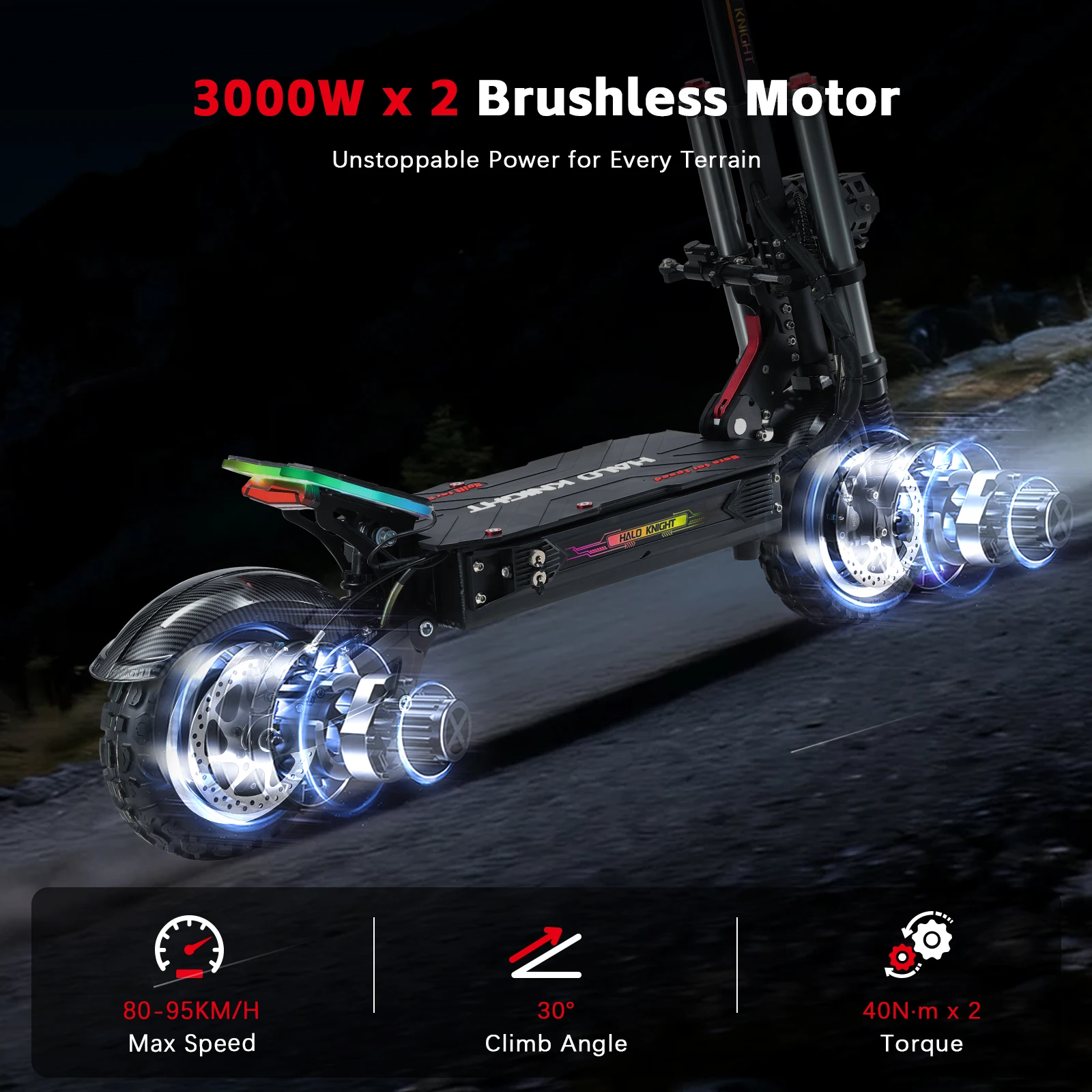 HALO KNIGHT T107Pro 60V 6000W 38,4Ah Elektroroller Professioneller 95km/h E-Scooter mit Doppelmotor Leistungsstarker Schneller 80KM E-Scooter – Detail 6