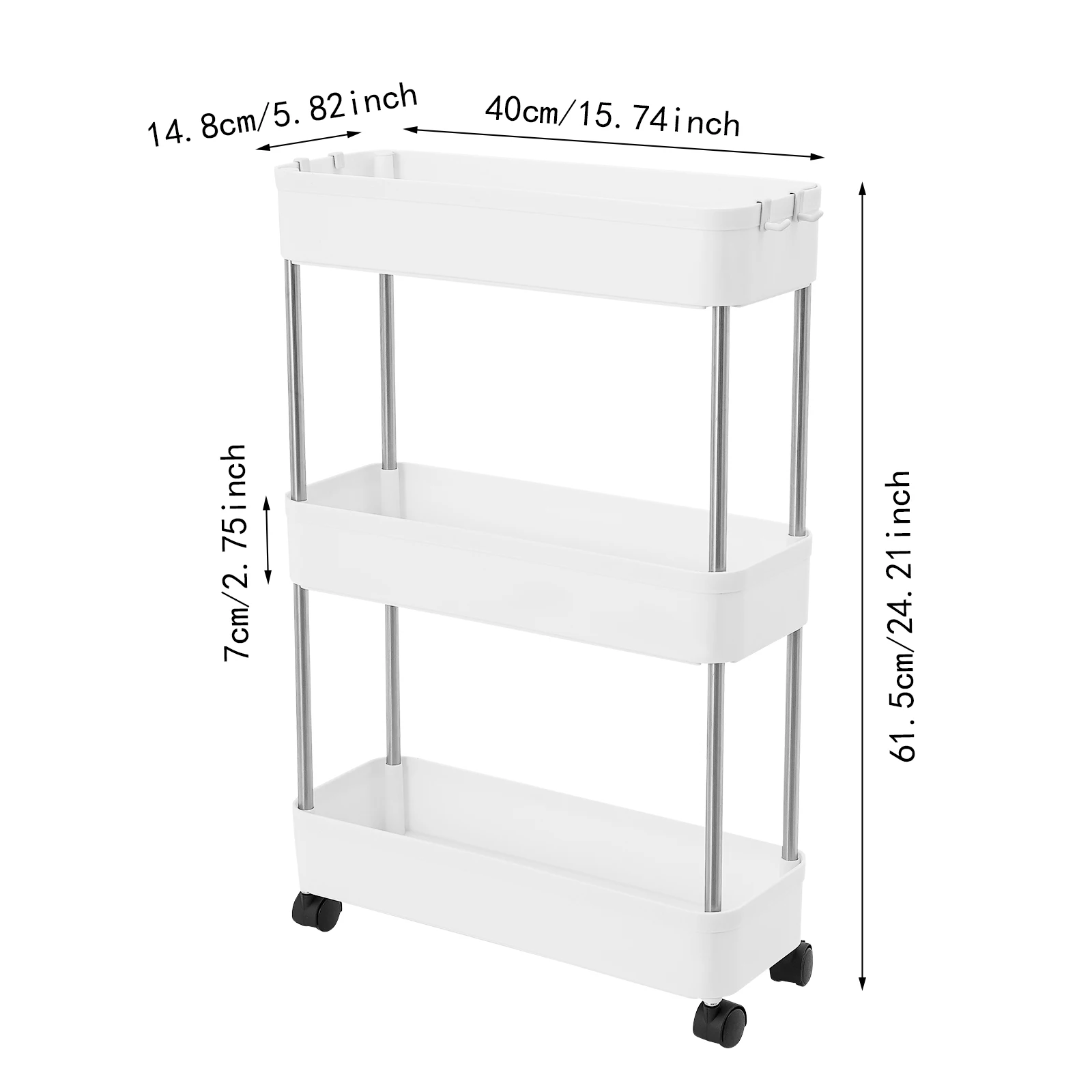 3 Tier Slim Shelf New Kitchen Trolley Wheeled Storage Serving Cart for Home Kitchen Food Utensil Organizing