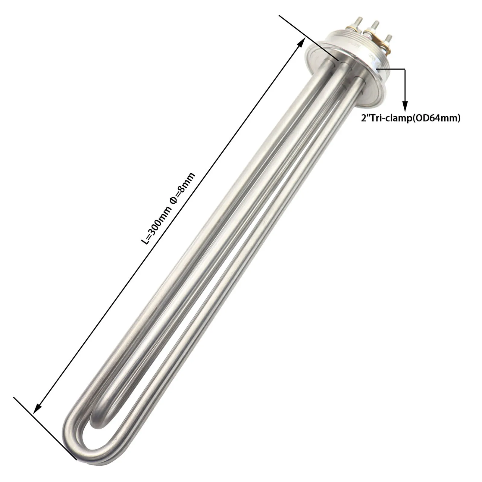 ULWD 9W/cm2 Heating Element 2 Inch Tri-clamp(OD64) 240V 4.5KW/220V 3800W Electric Water Heating Element for Brewing