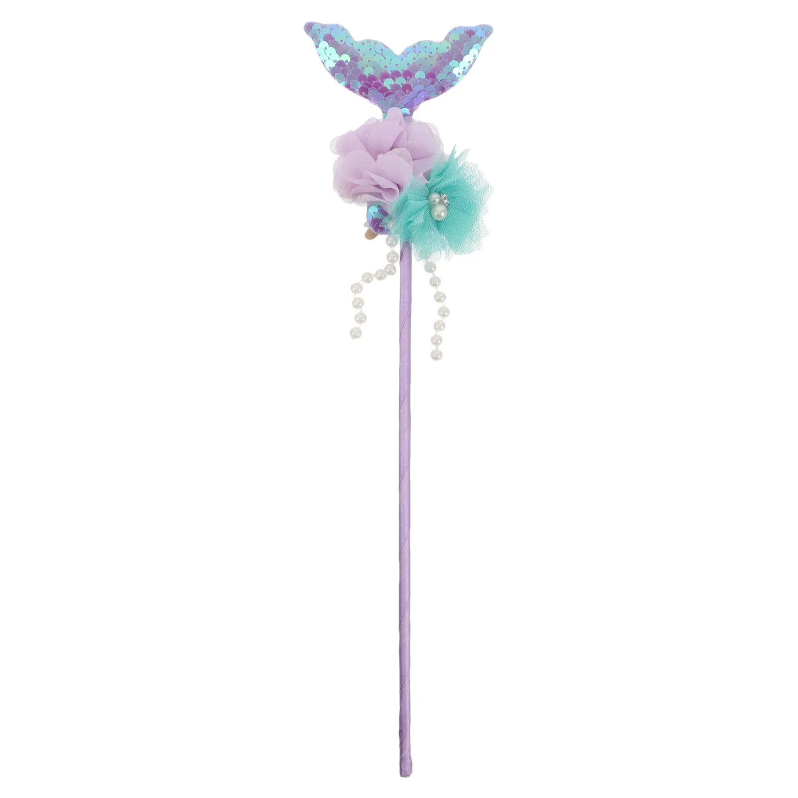 

Mermaid Tail Wand Kids Adorned Shell Flower Durable Wooden Fabric Plastic Ideal Birthday Party Dress Up Accessories Mermaid