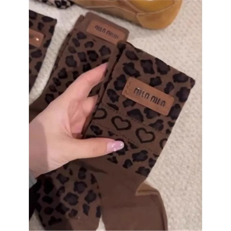 3 Pairs Socks Spring Autumn New Leopard Coffee Women's Medium Tube Maillard Love Korean Version Trendy Socks Lingerie Soft New