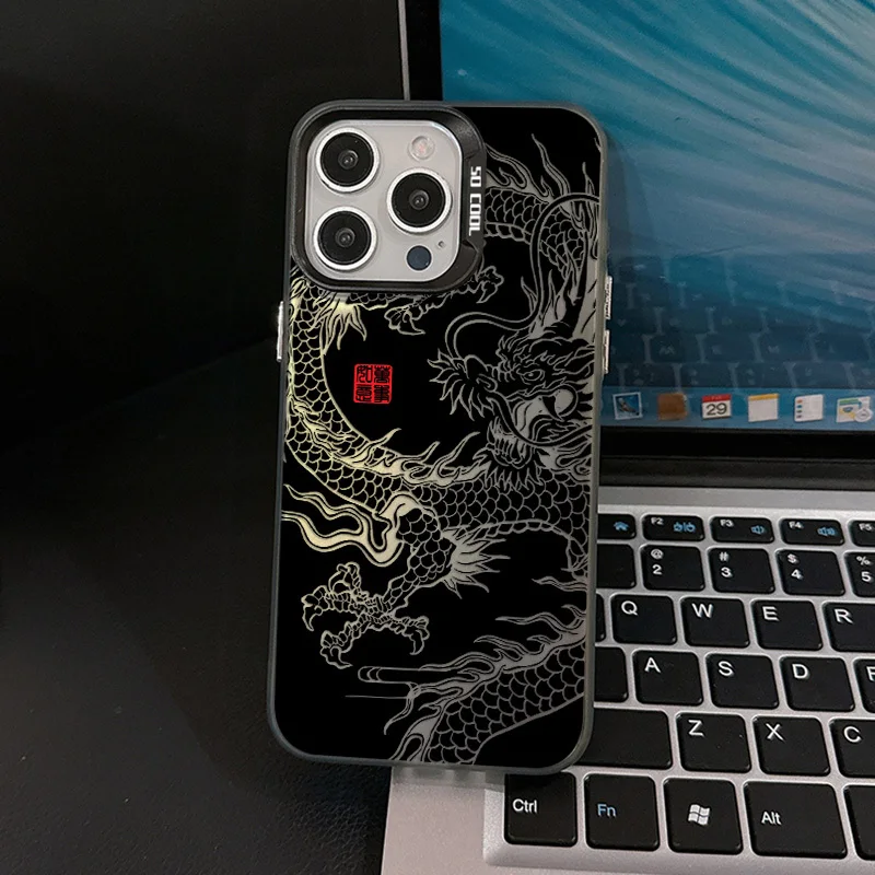 Dragon pattern design phone case for iPhone 16 15 14 13 12 11 Pro/ Max/Plus shock-proof rear cover anti-fingerprint