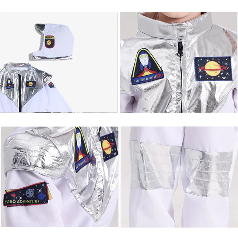 New Year Boy Astronaut Costume White Space Astronaut Cosplay Jumpsuit Kids Halloween Christmas Party Fantasy Dress Up Gift