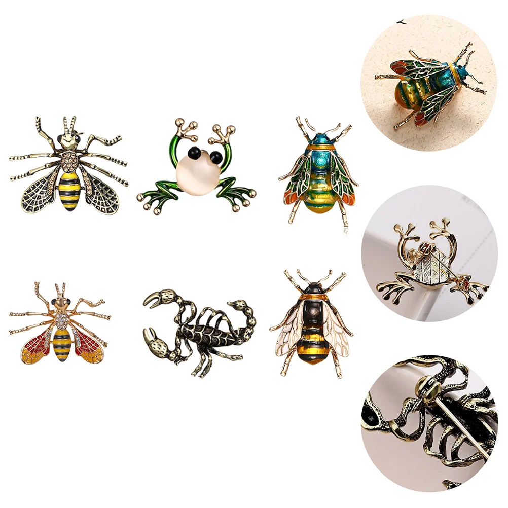 

6pcs Vintage Brooch Set For Women, Insect Corsage Pins Clothes Decor, Creative Breast Pin Jewelry Accessory For Dress Hat Scarf