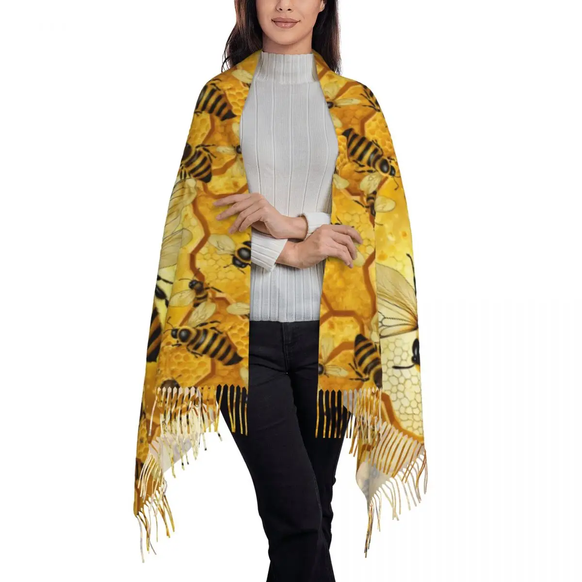 Individuell bedruckter Schal mit Bienen- und Wabenmuster für Damen und Herren, warme Winterschals, Tücher